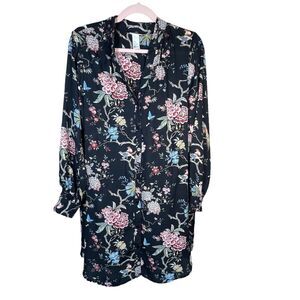 GP & J Baker X H&M Button Up‎ Floral Shirt Womens Dress Black Long Sleeve US 12